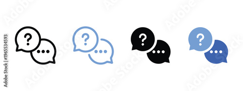 A set of four communication speech bubble icons featuring a question mark and ellipsis symbols isolated on white background, Vector, illustration