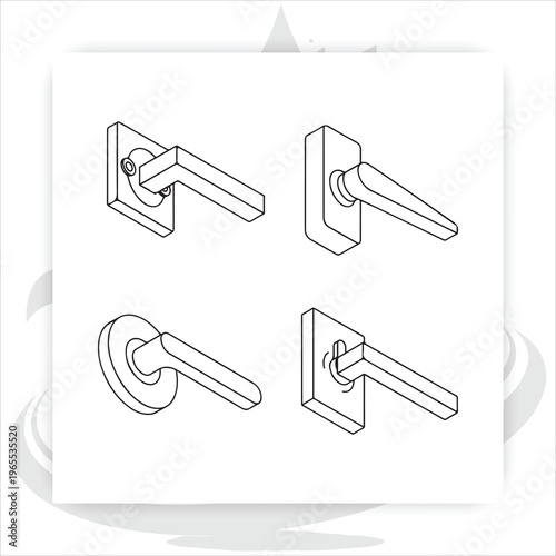 Door Handles: A minimalist illustration showcases a collection of diverse door handles. Each handle, a testament to modern design, awaits its place in various interiors. 