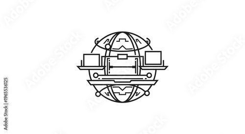 Abstract Digital Connection Structure with Geometric Network Lines