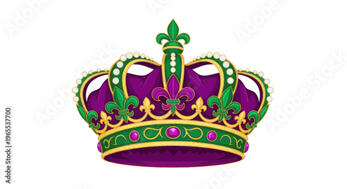 Ornate Purple and Gold Royal Crown with Green Jewels and Pearls