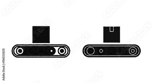 Vector illustration of conveyor belt with cardboard box icon set, logistics and shipping concept on a transparent background
