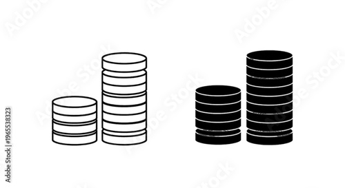 Vector illustration of two stacks of coins icon, flat vector illustration on a transparent background