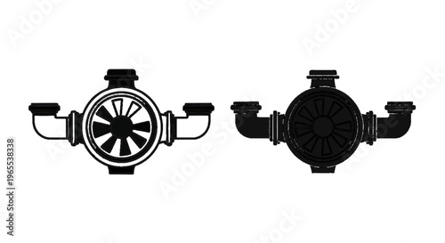 Vector illustration of industrial water pump icon set, mechanical equipment for fluid transport on a transparent background