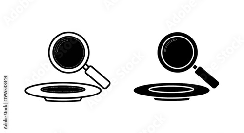 Vector illustration of magnifying glass over a plate icon set on a transparent background
