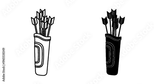 Vector illustration of quiver with arrows icon set, archery equipment for hunting and sport on a transparent background