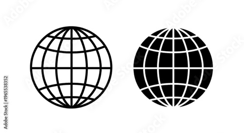 Vector illustration of set of globe icons with latitude and longitude lines on a transparent background