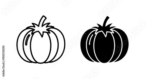 Vector illustration of tomato icon set, outline and solid style, vector illustration on a transparent background