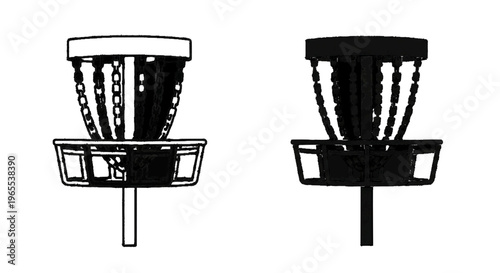 Vector illustration of disc golf basket icons, vector illustration of target for frisbee game on a transparent background