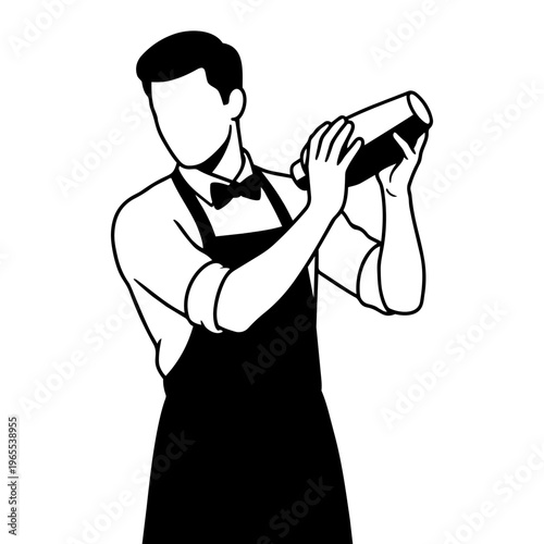 elegant bartender with cocktail shaker monochrome clip art