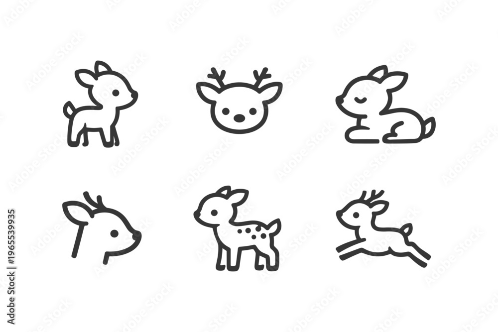 Obraz premium Collection of cute minimalist deer icons in various poses and styles