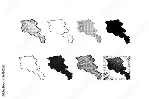 Collection of diverse map outlines and artistic representations of Armenia