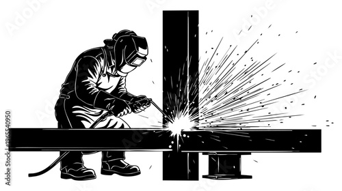 A man welding a piece of metal isolated on transparent background, Vector