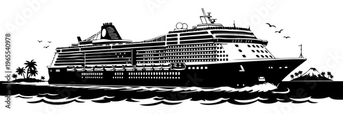 A large cruise ship sailing on the water isolated on transparent background, Vector