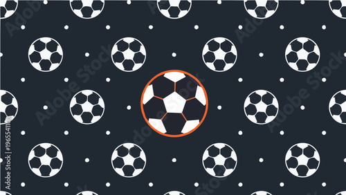 Seamless soccer balls pattern vector illustration on dark background with stars