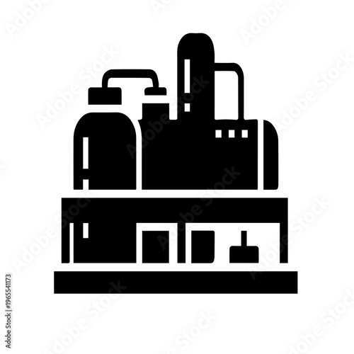 Chemical Processing Plant Silhouette Vector Illustration of Industrial Distillation Unit and Storage Tanks for Oil and Gas Industry