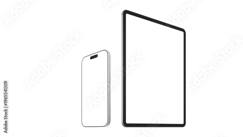 White vertical tablet and phone on an isolated background with a transparent screen for web and app UI design.