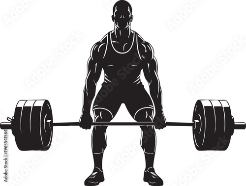 Man lifting a heavy barbell with weights isolated on transparent background, Vector