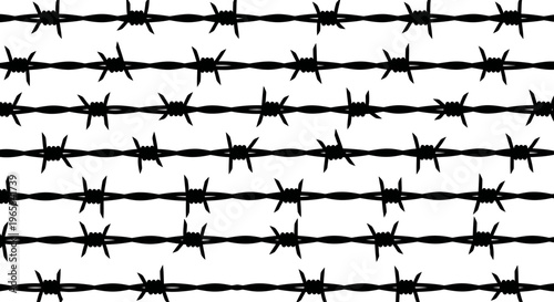 Black Barbed Wire Silhouette Pattern on White Background - Security, Restriction, and Border Fence Graphic