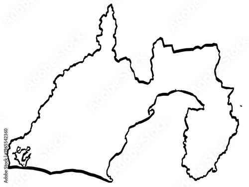 静岡県地図 筆タッチ 和風 中部地方 日本 / A brushstroke map of Shizuoka Prefecture