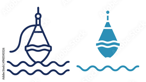 Navigation Icons: Graphic depiction of buoys on wavy lines, signifying maritime guidance and signaling systems.