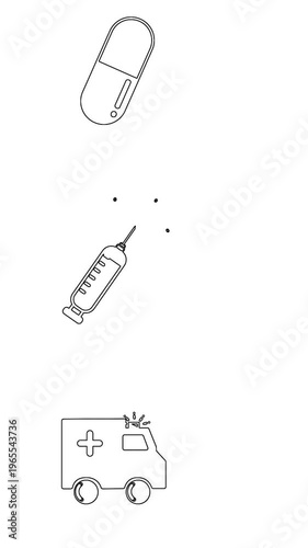 Vertical video: Playing on loop pill tilting syringe dripping ambulance flashing showing healthcare