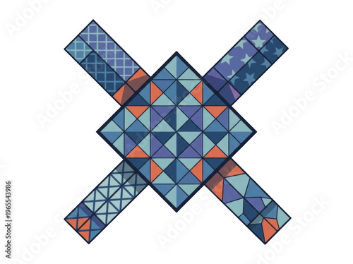 Abstract geometric pattern with blue yellow and gray shapes