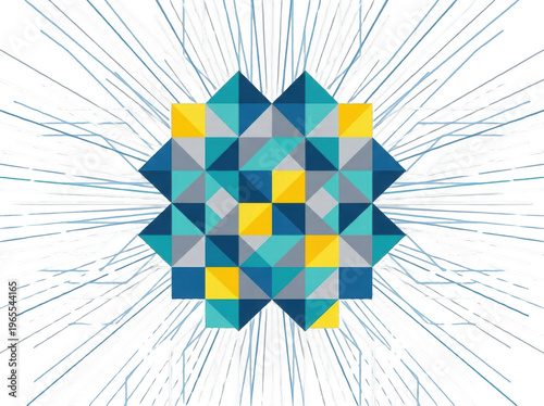 Abstract geometric pattern with blue white and yellow shapes
