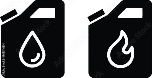 Oil canisters with droplet and flame symbols