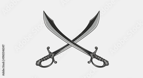 Crossed Scimitar Swords Vector Illustration - Vintage Saber Blade Logo - Ancient Warrior and Pirate Combat Symbol