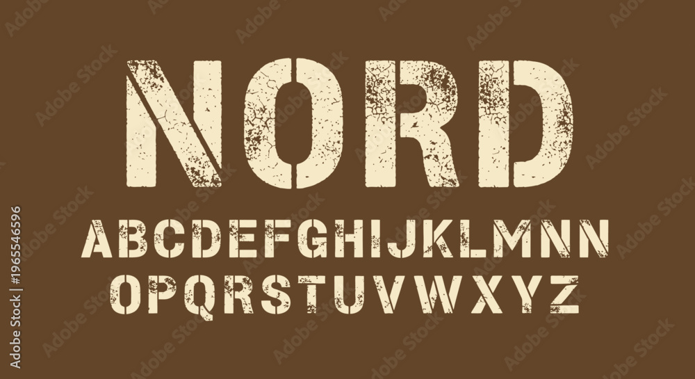 Obraz premium Vintage Distressed Stencil Font with Weathered Grunge Texture and Industrial Military Style Alphabet