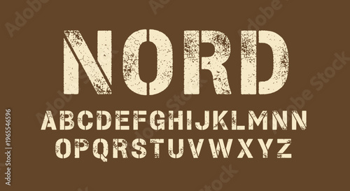 Vintage Distressed Stencil Font with Weathered Grunge Texture and Industrial Military Style Alphabet