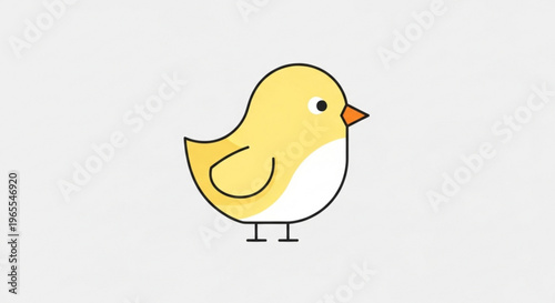 A cute cartoon yellow bird with white belly and orange beak standing alone on plain background illustration