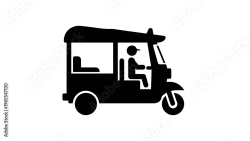 Tuk Tuk Icon Vector Illustration, Simple Silhouette of a Three-Wheeled Auto Rickshaw Taxi, Isolated on White Background for Graphic Design and Travel Concepts