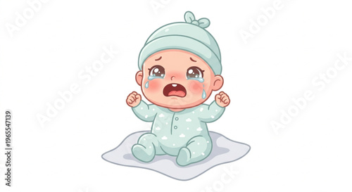Cute Baby Crying Vector Illustration on White Background

