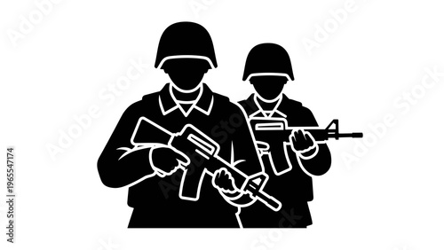 Two Soldiers with Rifles, Vector Illustration, Military Theme, Concept of Security and Defense, Graphic Design Element