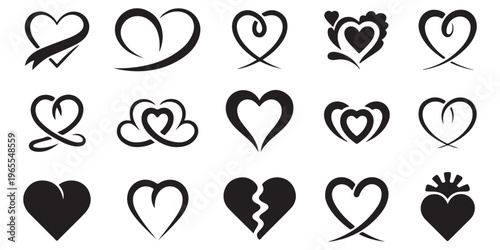 Heart icon collection with outline solid and broken love shapes