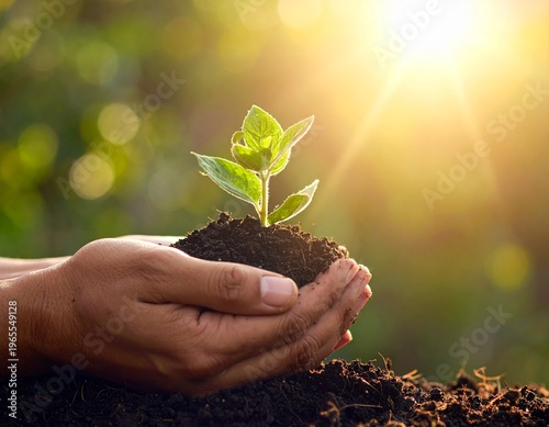 hands planting seedlings, eco green photo concept