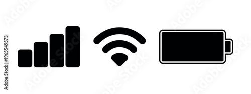 Mobile phone notification bar icons featuring battery, Wi-Fi signal, and status indicators, vector illustration for apps and digital interface design