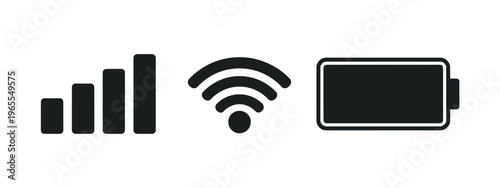 Mobile phone notification bar icons featuring battery, Wi-Fi signal, and status indicators, vector illustration for apps and digital interface design