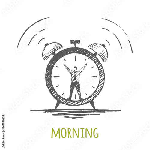Morning Sketch - businessman inside alarm clock illustration