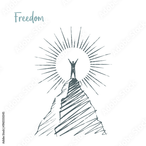 Freedom Sketch - person on mountain peak illustration