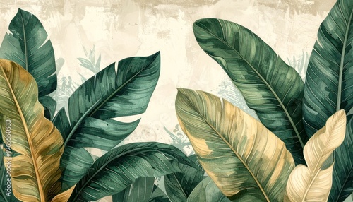 Emerald whispers of verdant foliage against a textured backdrop