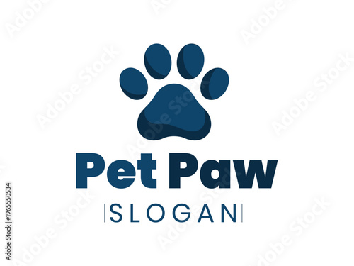 Blue pet paw logo with Pet Paw Slogan on white background for animal