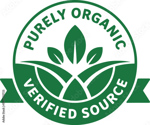 Foto Purely Organic Verified Source Badge – Green Eco-Friendly Certification Label fo