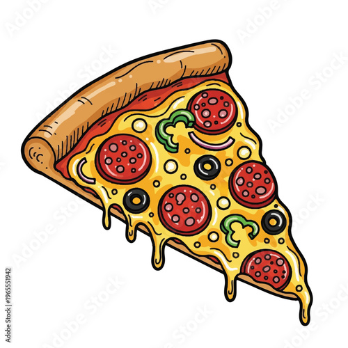 Delicious Pepperoni Pizza Slice with Melty Cheese and Golden Crust.