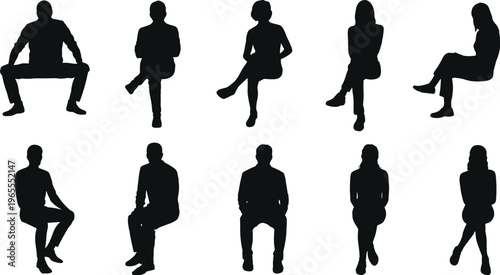 Seated posture silhouettes, sitting positions, human body icon, ergonomic illustration, people sitting styles, chair pose design, lifestyle concept