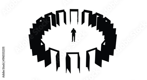 Businessman standing alone in a crowd, leadership concept