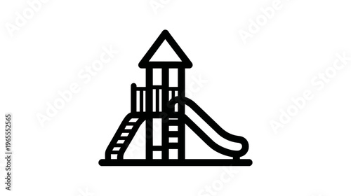 Simple black line icon of a playground slide structure, representing childhood fun, recreation, parks, and outdoor play