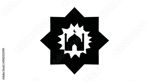 Islamic Mosque Silhouette Icon within an Eight-Pointed Star. Muslim Culture, Religion, and Spirituality Symbol.