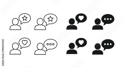 Vector graphic illustration of people talking with speech bubbles and symbols